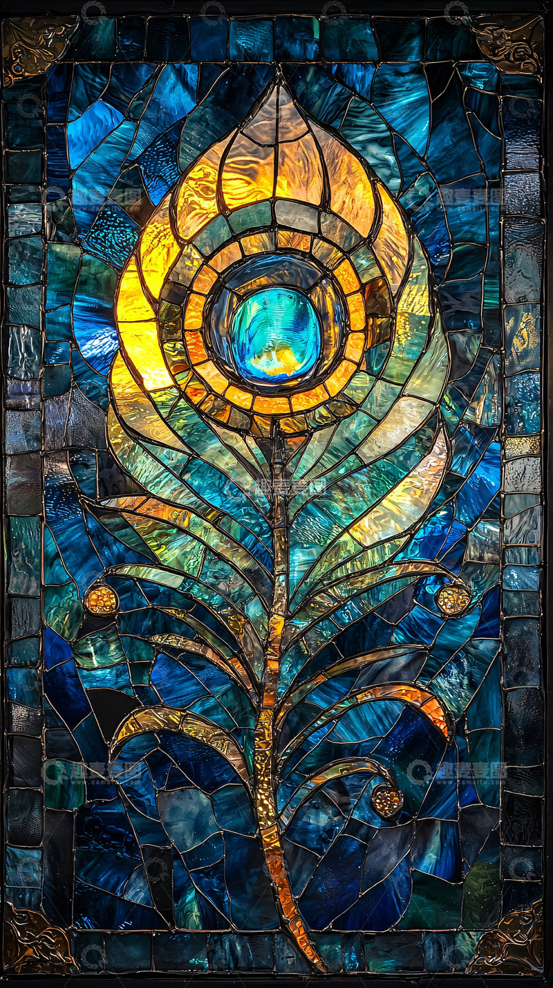 高清大图下载【趣麦麦图】彩色玻璃孔雀羽毛