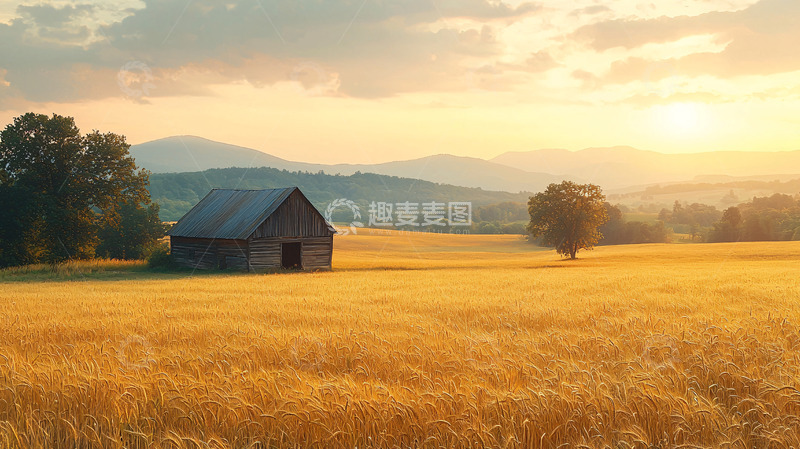 高清大图下载【趣麦麦图】田园风光日落麦田