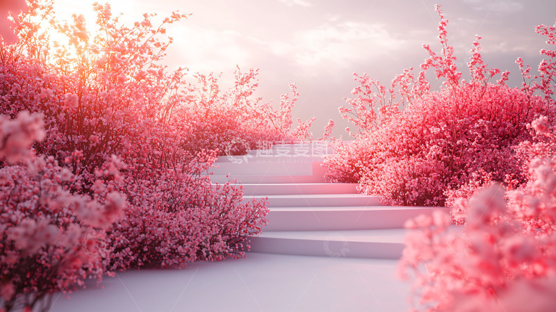 高清大图下载【趣麦麦图】粉色花海阶梯