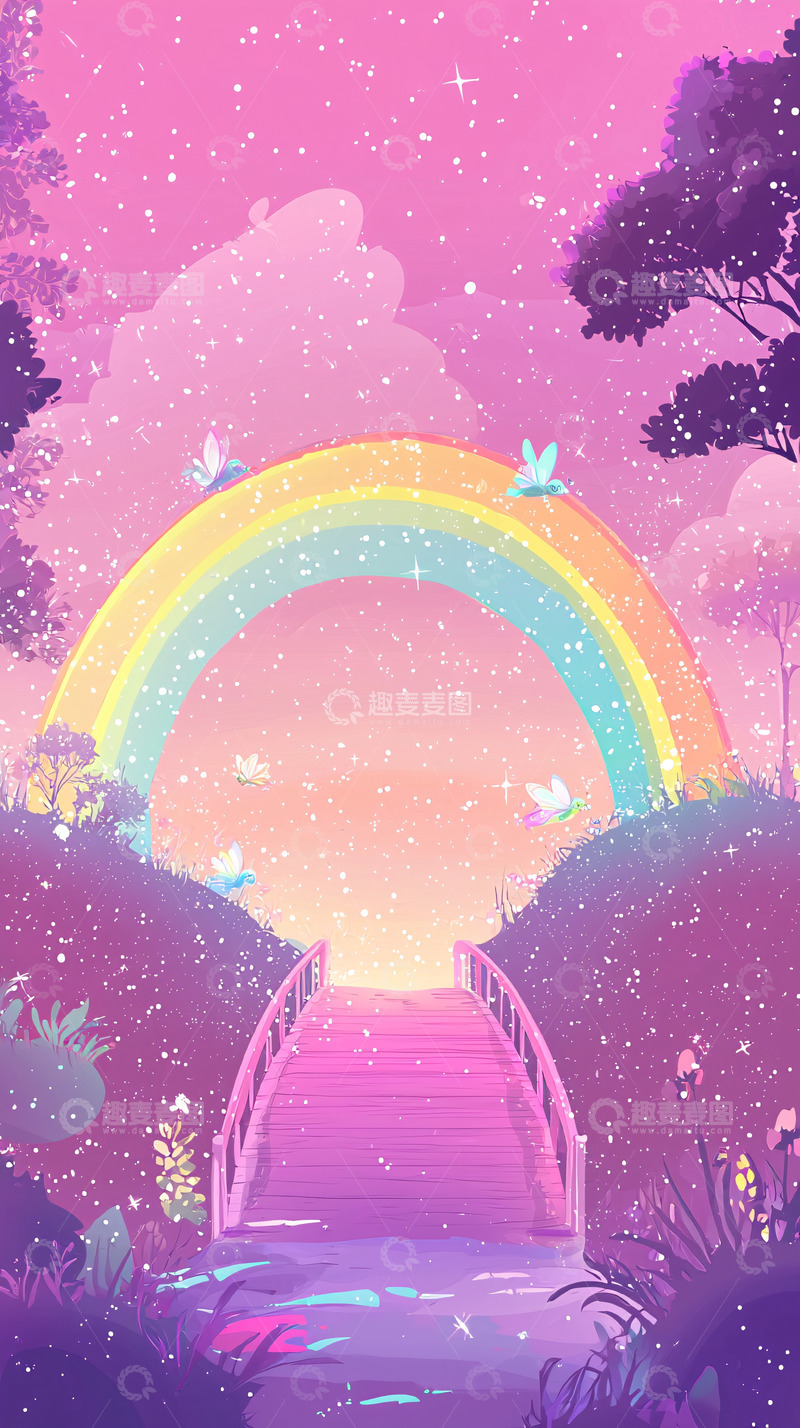 高清大图下载【趣麦麦图】粉色彩虹桥