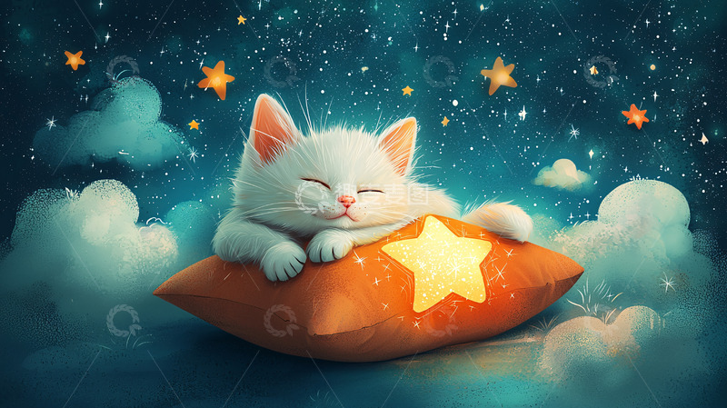 高清大图下载【趣麦麦图】星空下睡觉的小猫