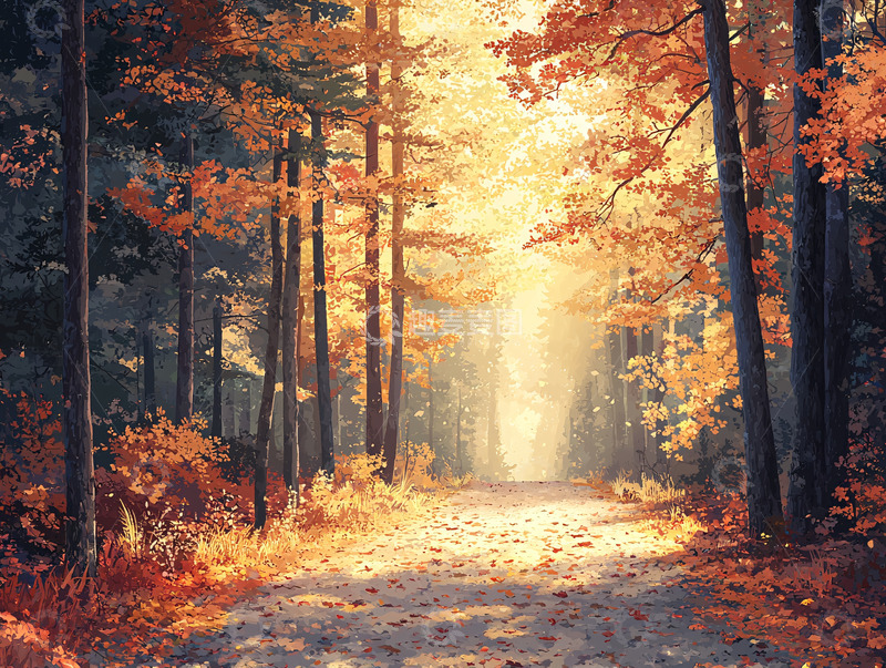 高清大图下载【趣麦麦图】秋日阳光穿过树林