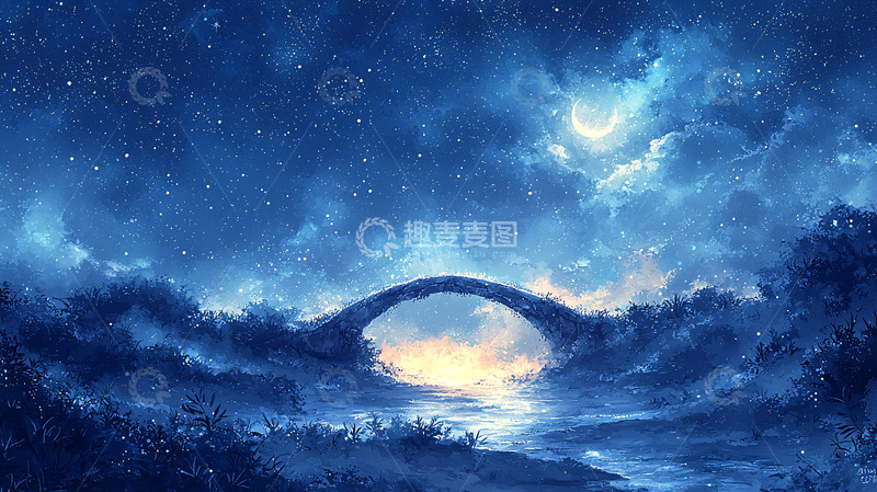 高清大图下载【趣麦麦图】梦幻星空下的桥梁夜景