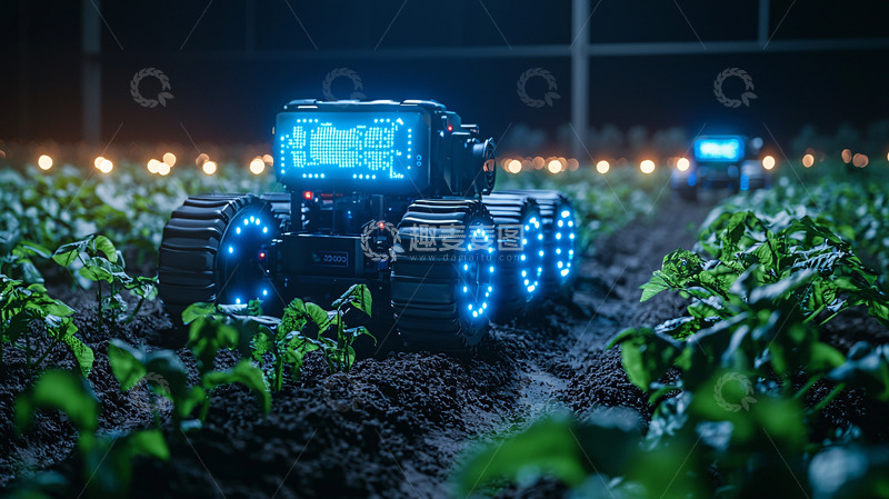 高清大图下载【趣麦麦图】-夜间农业机器人