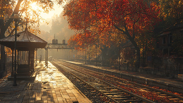 秋日清晨火车站