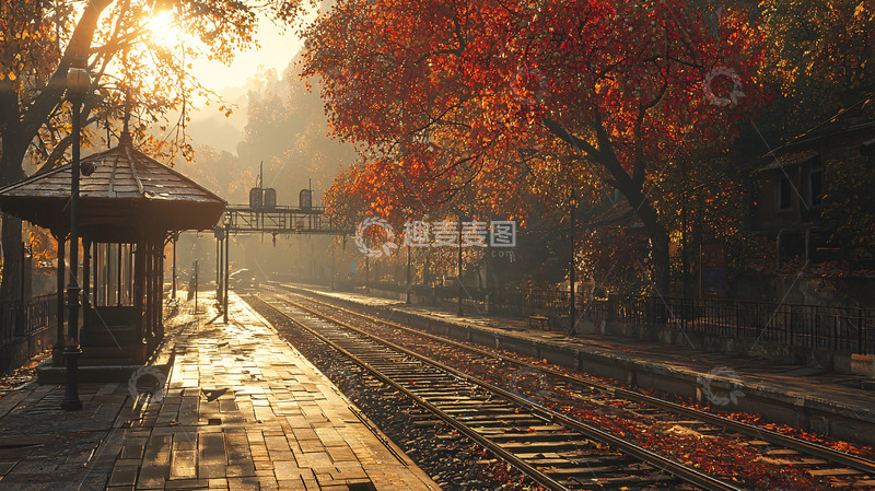 高清大图下载【趣麦麦图】秋日清晨火车站