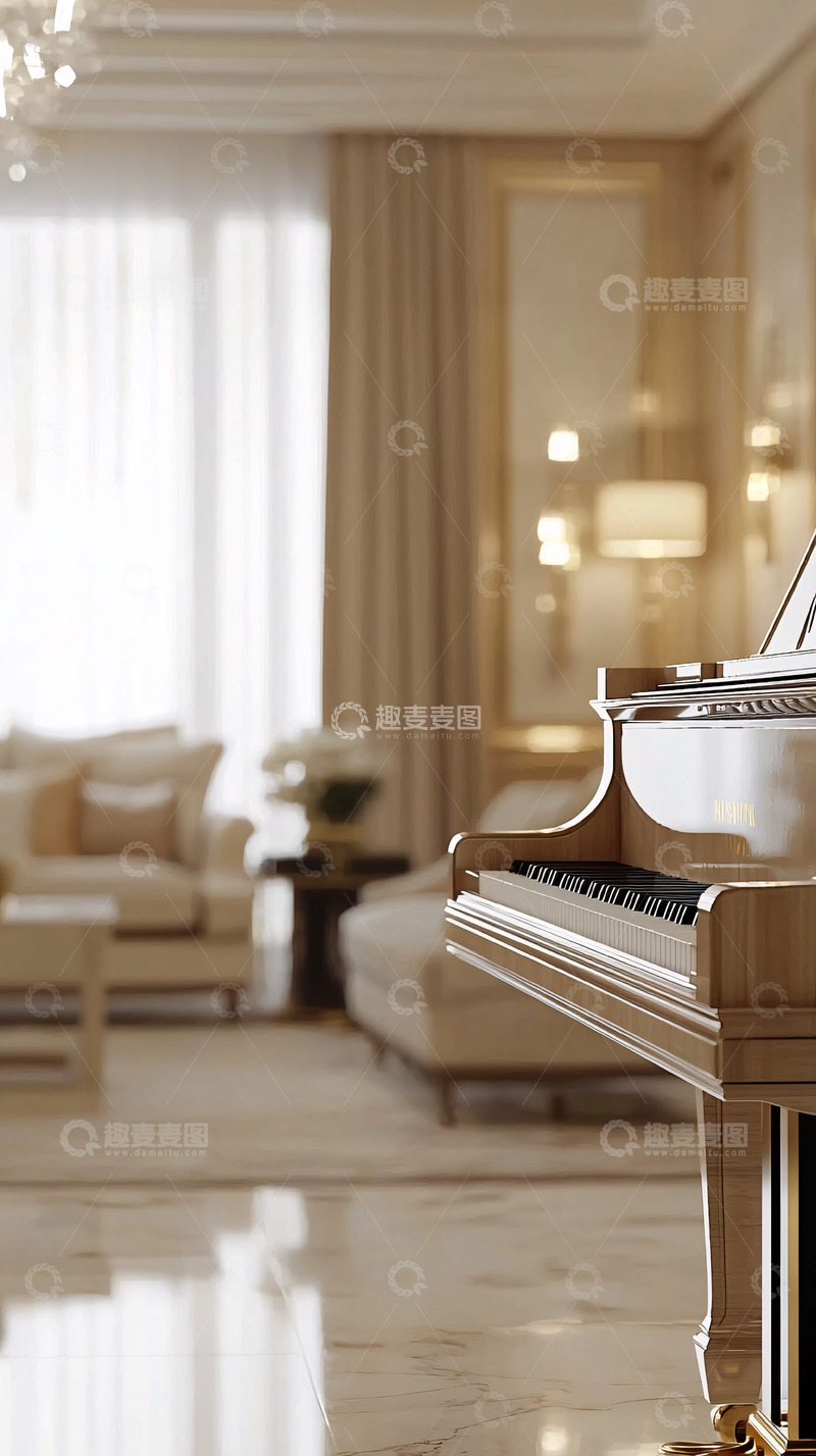 高清大图下载【趣麦麦图】轻奢客厅钢琴高清图片