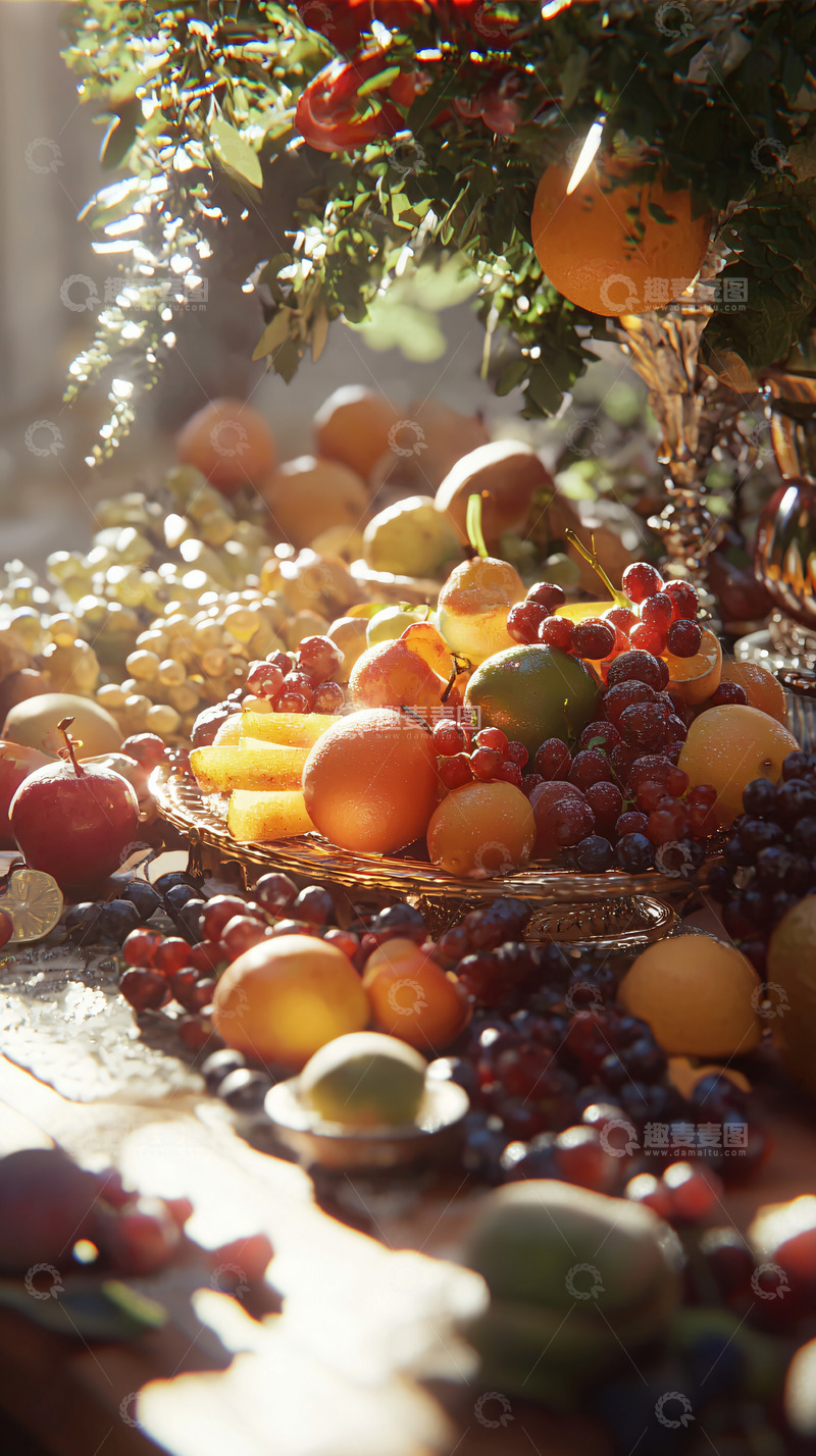 高清大图下载【趣麦麦图】阳光洒在水果拼盘上