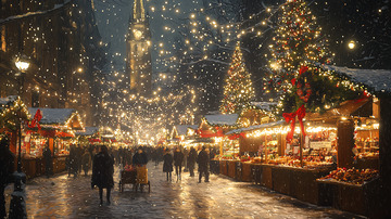 夜晚圣诞集市雪景