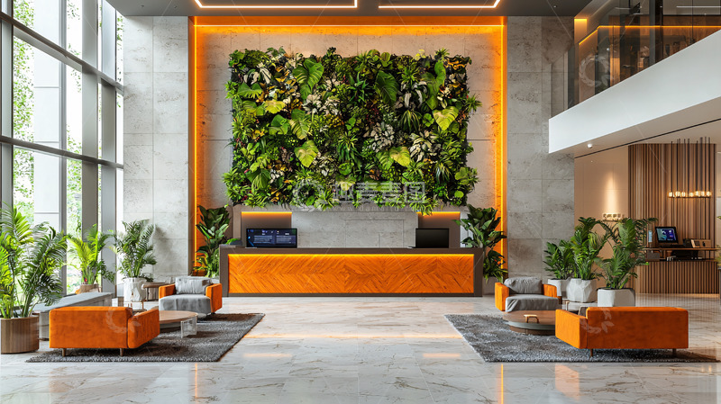 高清大图下载【趣麦麦图】现代酒店大堂绿植墙