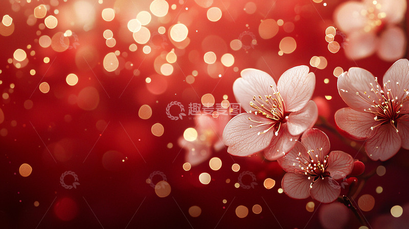 高清大图下载【趣麦麦图】红底粉色樱花