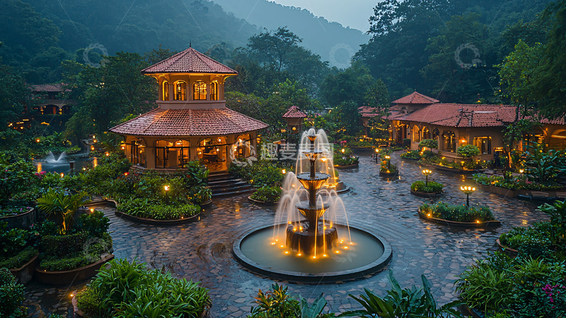 高清大图下载【趣麦麦图】雨夜山林度假村