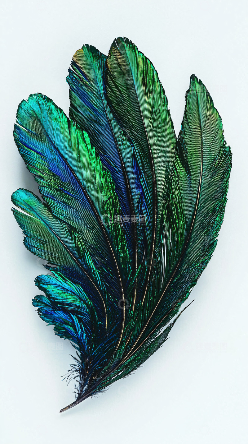 高清大图下载【趣麦麦图】蓝绿色渐变孔雀羽毛