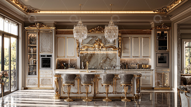 高清大图下载【趣麦麦图】奢华欧式古典风格厨房