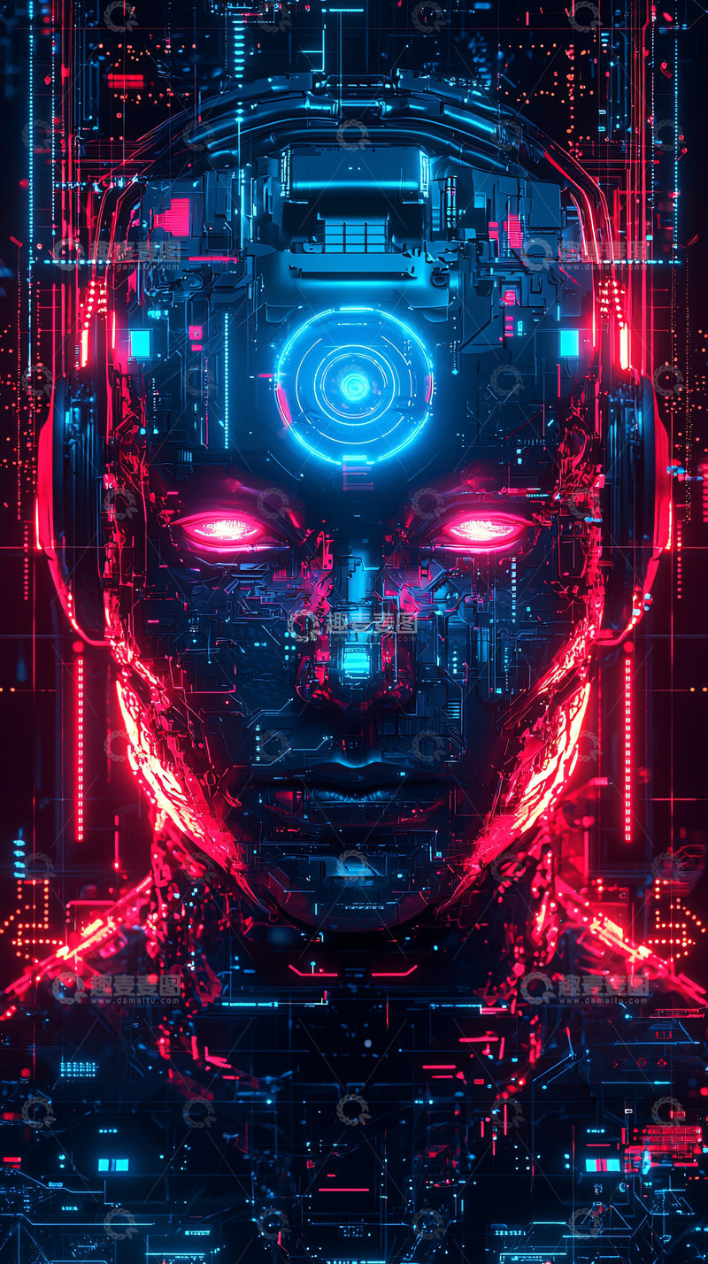 高清大图下载【趣麦麦图】赛博朋克风格机械人头像