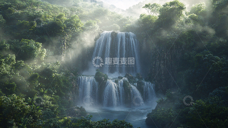 高清大图下载【趣麦麦图】原始森林瀑布