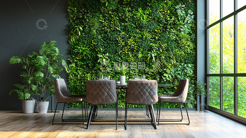 高清大图下载【趣麦麦图】绿植墙餐厅背景
