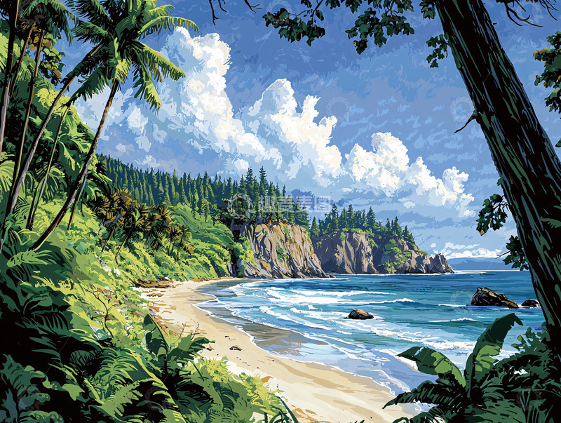 高清大图下载【趣麦麦图】热带海滩风景画