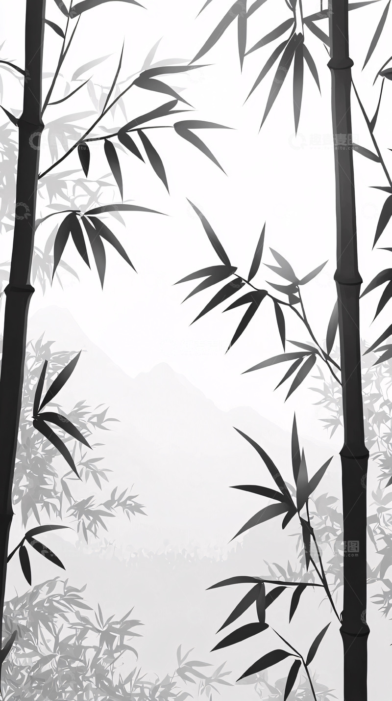 高清大图下载【趣麦麦图】水墨竹林