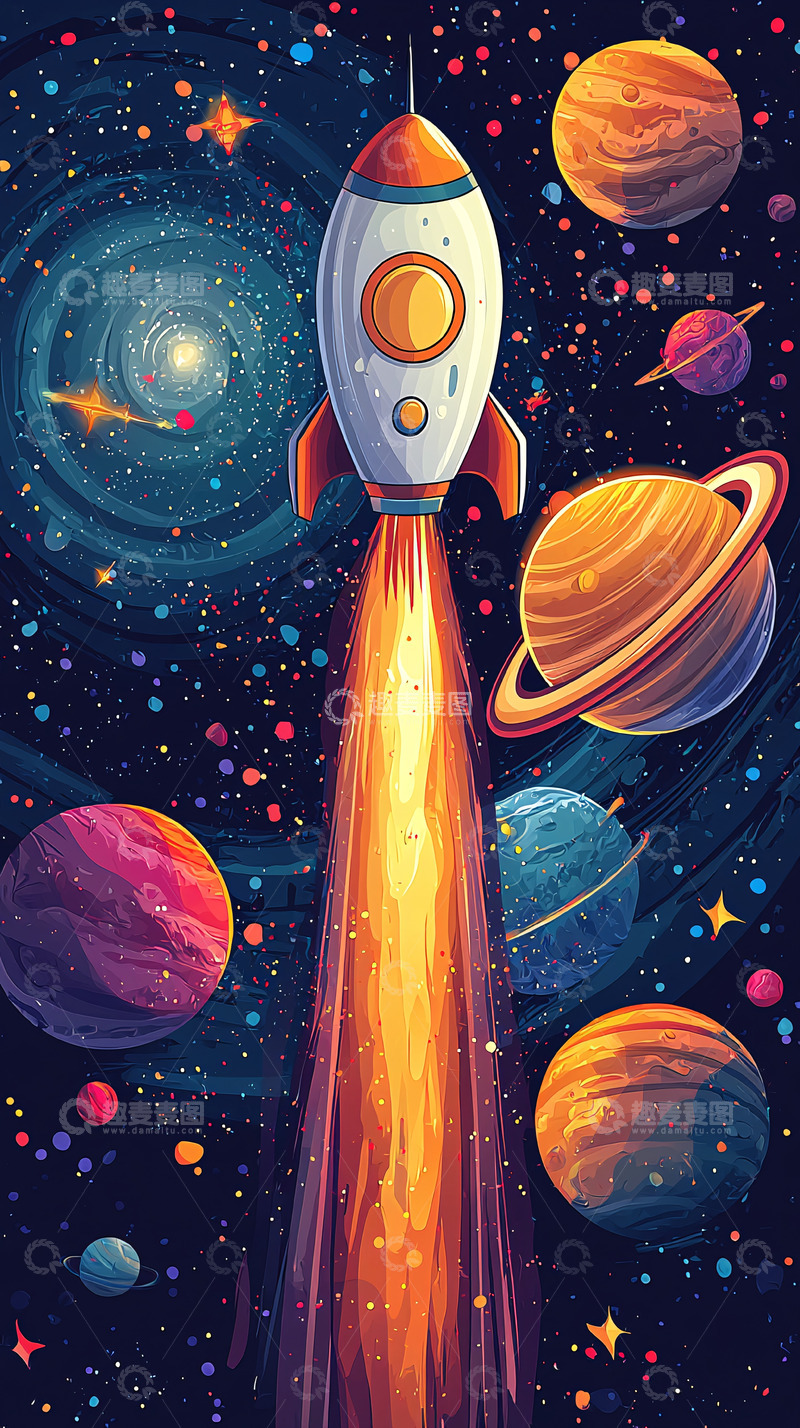高清大图下载【趣麦麦图】宇宙火箭插画