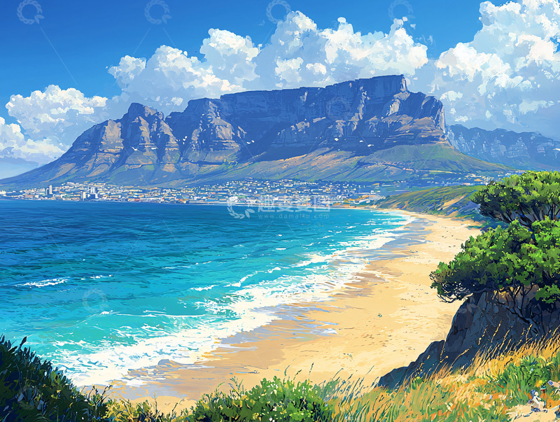 高清大图下载【趣麦麦图】阳光沙滩海边山脉