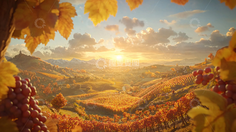 高清大图下载【趣麦麦图】秋日葡萄园日出美景
