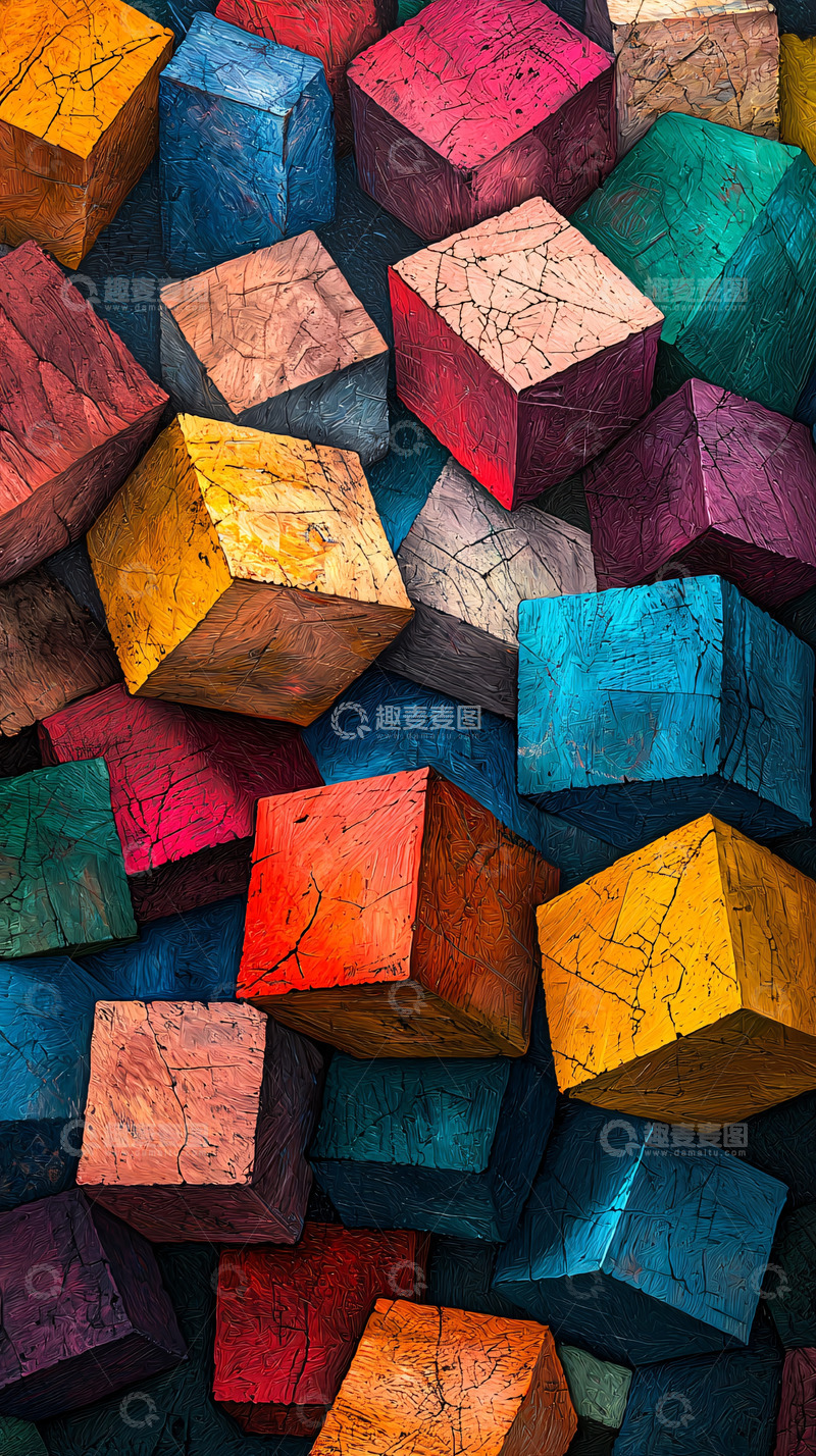 高清大图下载【趣麦麦图】彩色木质方块堆叠
