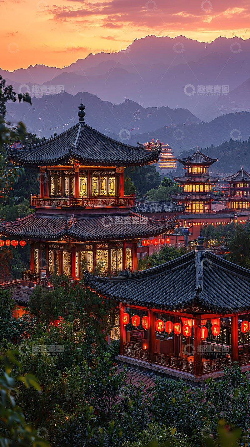 高清大图下载【趣麦麦图】傍晚时分中国古建筑群