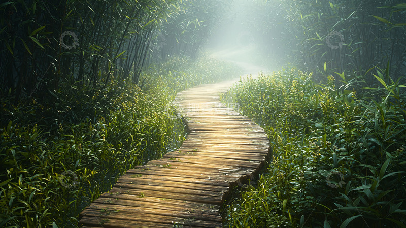 高清大图下载【趣麦麦图】雾气森林小路