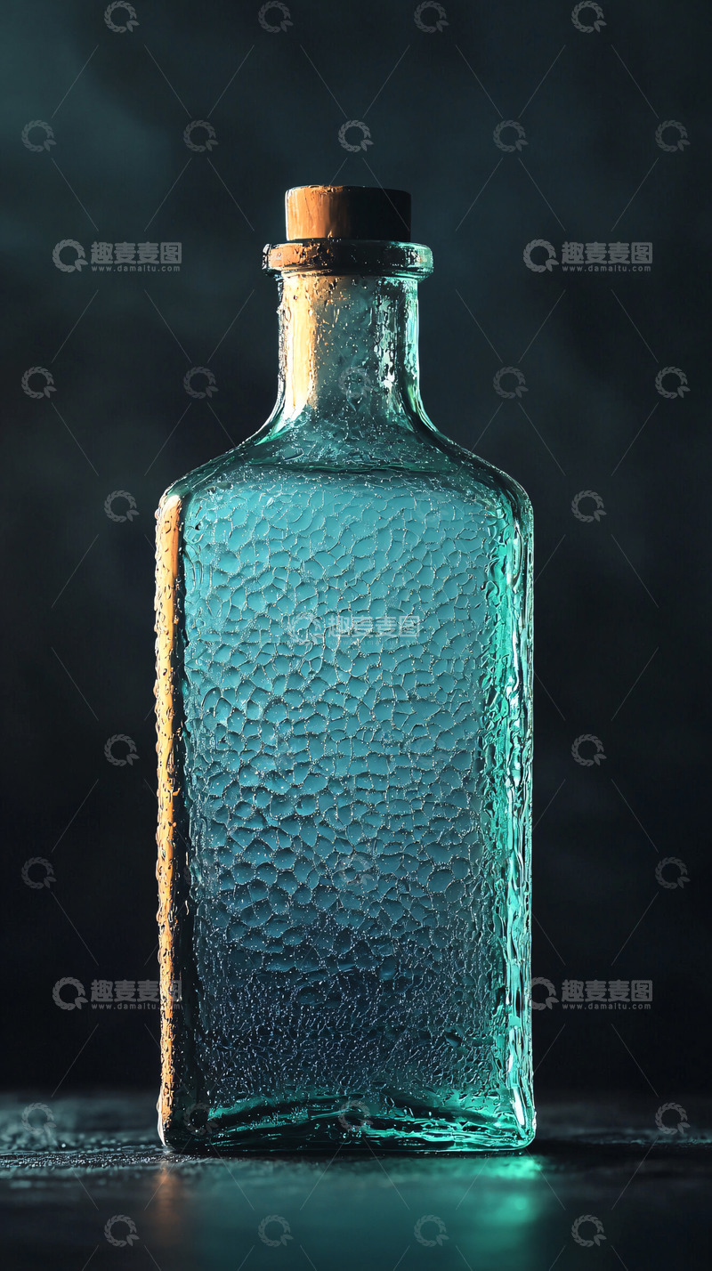 高清大图下载【趣麦麦图】深蓝色磨砂玻璃瓶