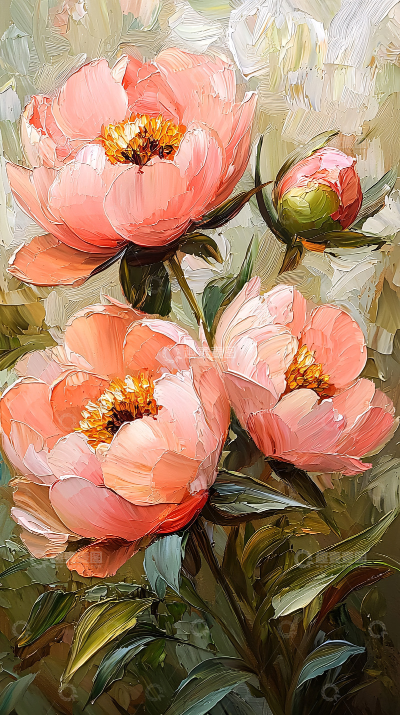 高清大图下载【趣麦麦图】粉色牡丹油画