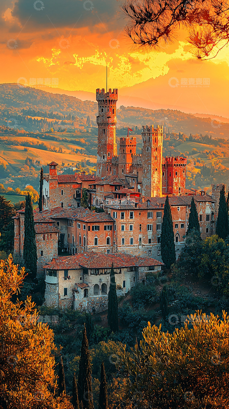 高清大图下载【趣麦麦图】夕阳下的古堡