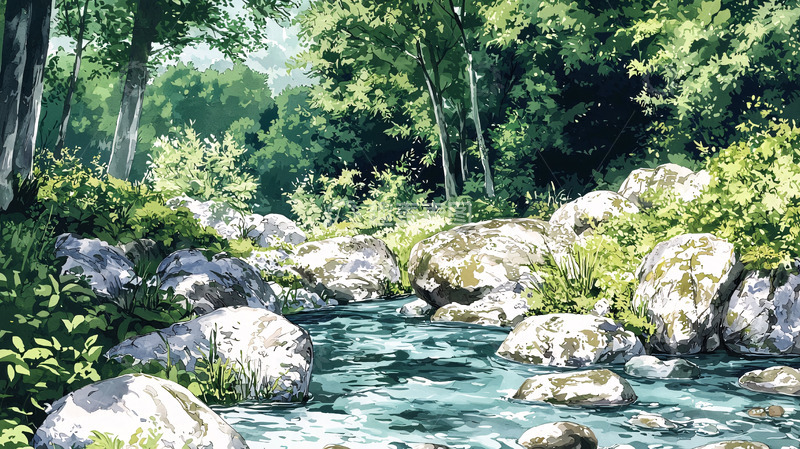 高清大图下载【趣麦麦图】-森林溪流