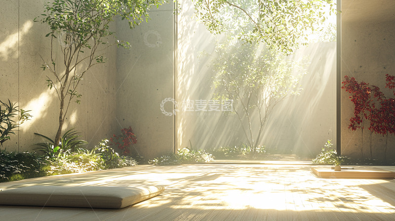 高清大图下载【趣麦麦图】阳光洒满室内绿植庭院
