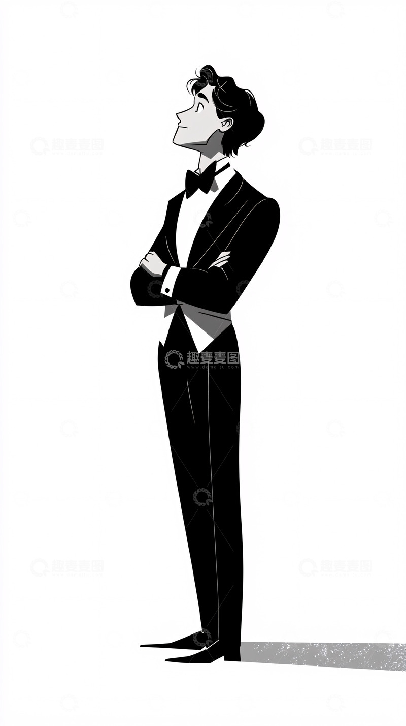 高清大图下载【趣麦麦图】优雅男士黑白插画