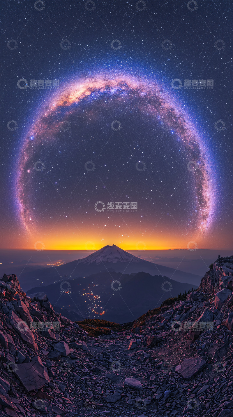 高清大图下载【趣麦麦图】山顶环绕星空的梦幻风景