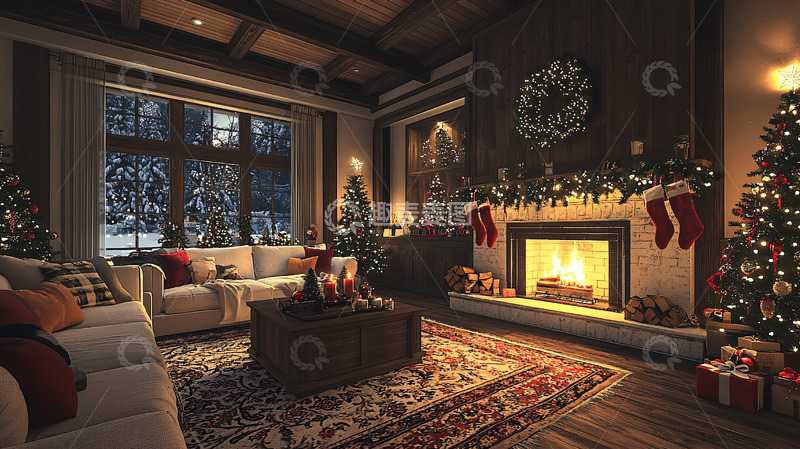 高清大图下载【趣麦麦图】温馨圣诞节客厅