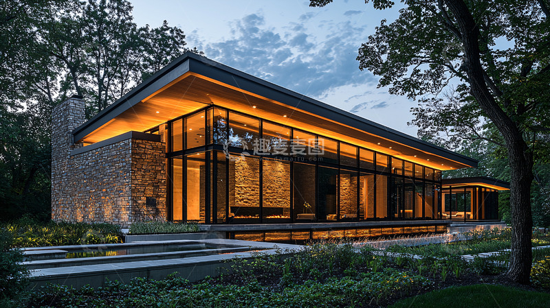 高清大图下载【趣麦麦图】现代简约风格住宅夜景