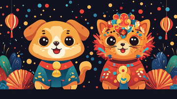 新年快乐狗狗猫咪