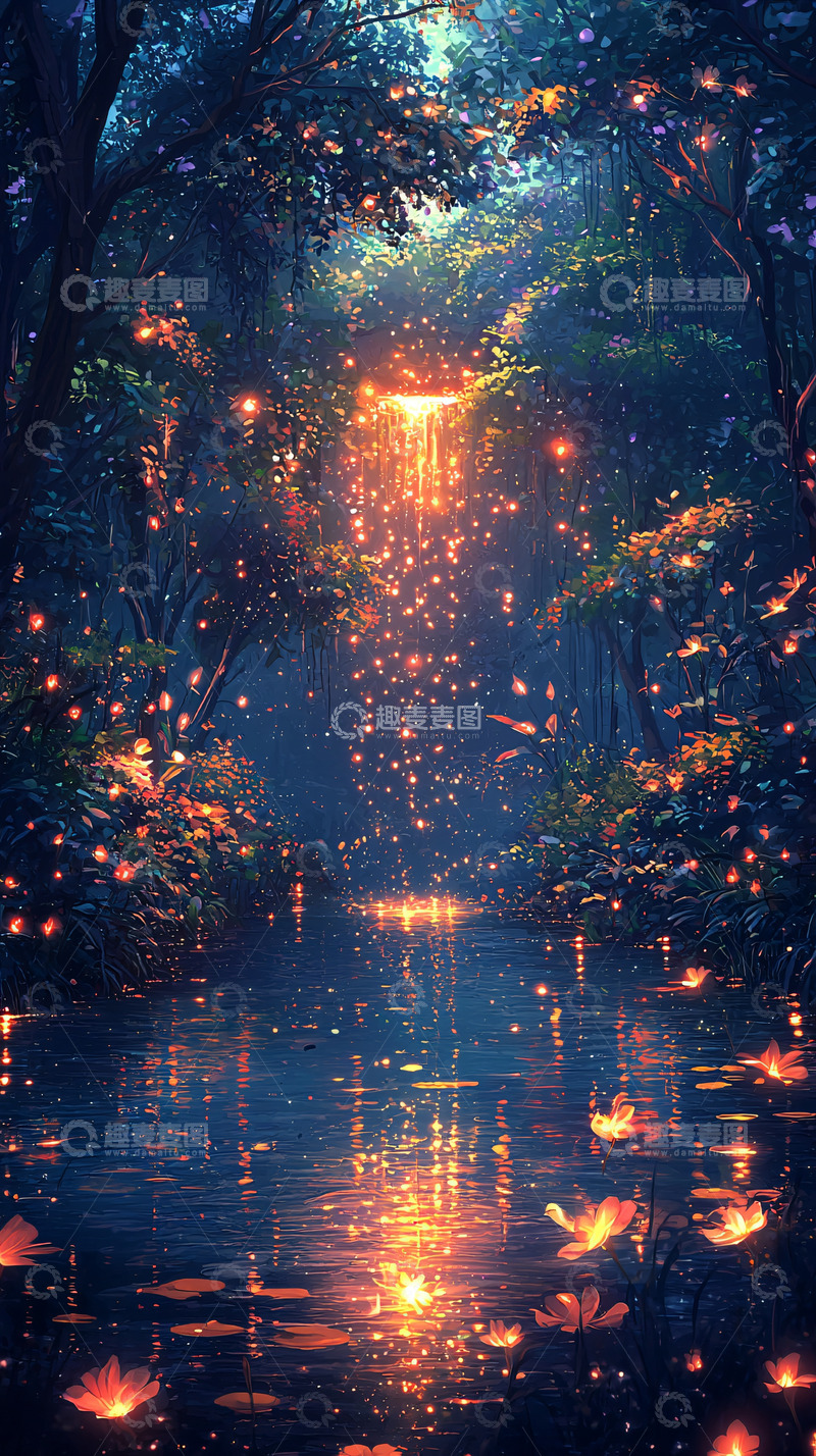 高清大图下载【趣麦麦图】梦幻森林夜景
