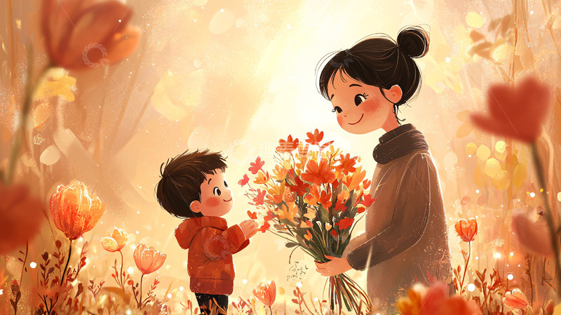 高清大图下载【趣麦麦图】温馨母子花束图