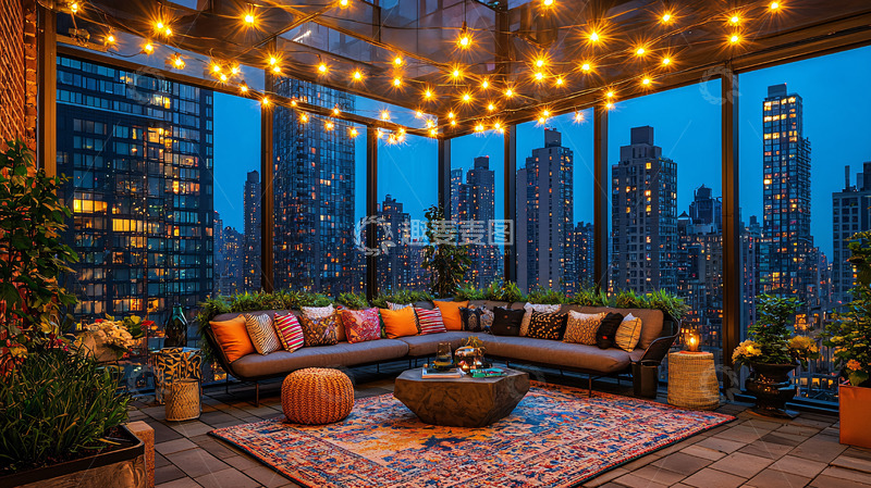 高清大图下载【趣麦麦图】城市夜景露台休息区
