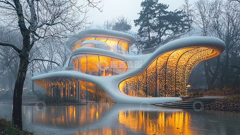 高清大图下载【趣麦麦图】雾中梦幻般曲线建筑