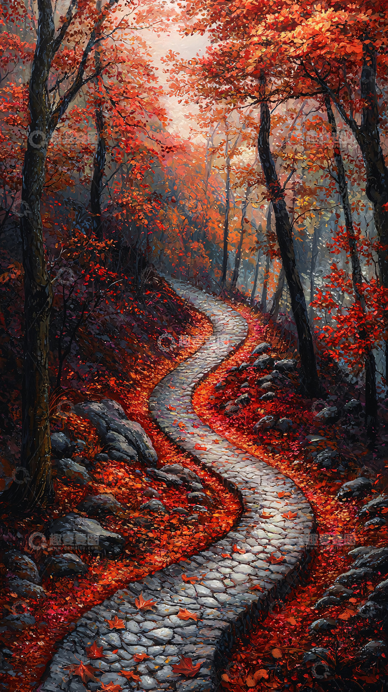高清大图下载【趣麦麦图】秋日红叶小路