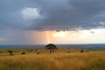 非洲草原闪电风暴