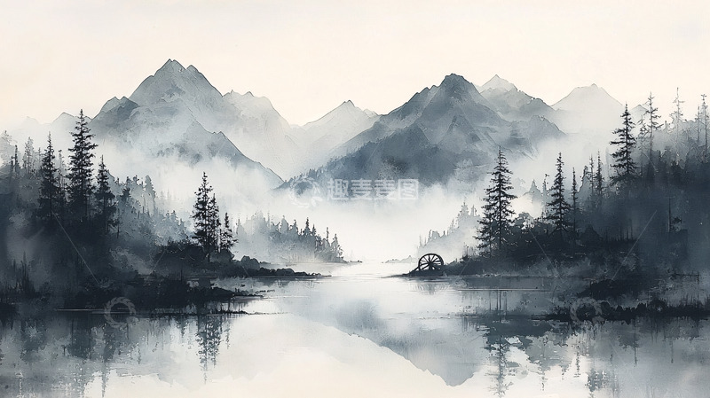 高清大图下载【趣麦麦图】水墨风格的山水画