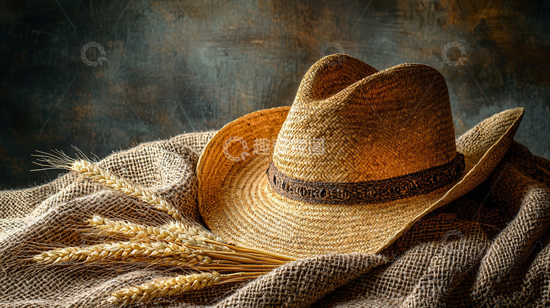 高清大图下载【趣麦麦图】麦秆帽与麦穗的静物