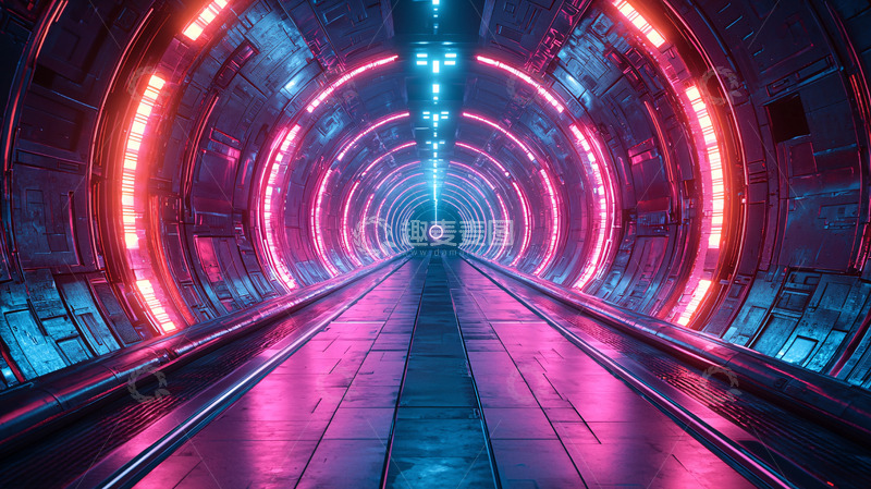 高清大图下载【趣麦麦图】霓虹灯科幻隧道