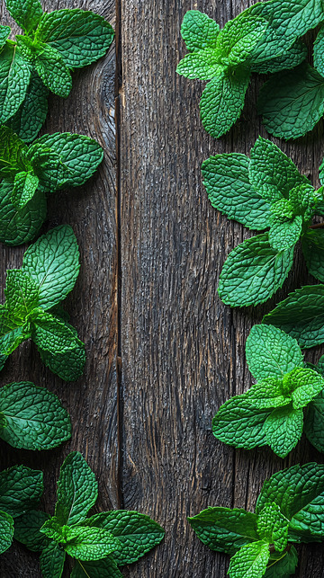 薄荷叶木质背景