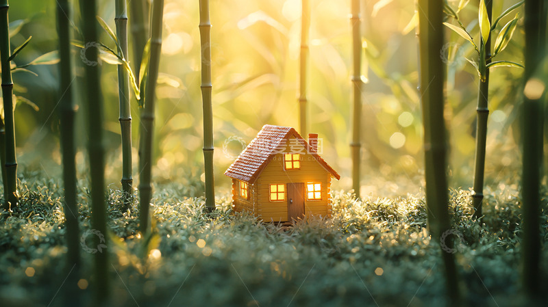 高清大图下载【趣麦麦图】竹林小屋